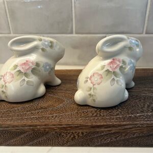 Vintage Pfaltzgraff Bunny Shaped Salt & Pepper Shakers, Tea Rose Pattern
